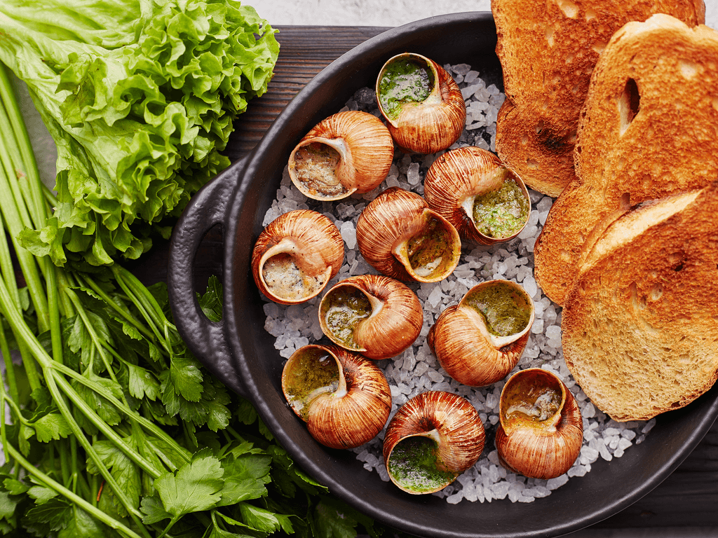 a pan of escargot